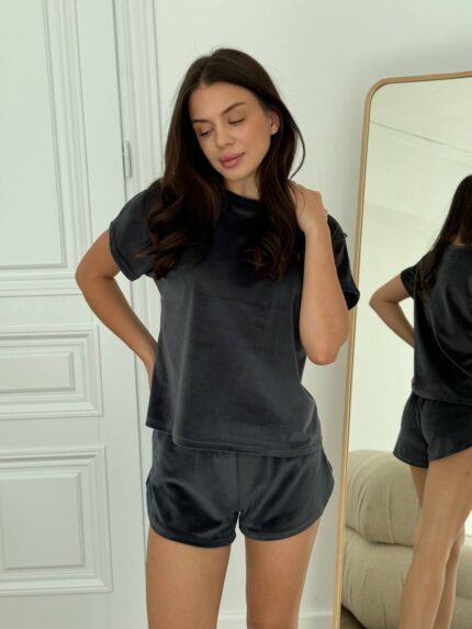 Плюшева піжама двійка | Футболка  | Шорти графіт - Зображення 3