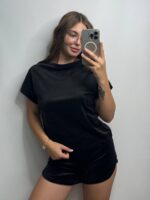 Плюшева піжама двійка | Футболка  | Шорти чорний