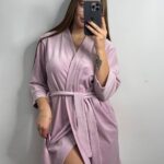 Довгий халат з поясом пудра 2