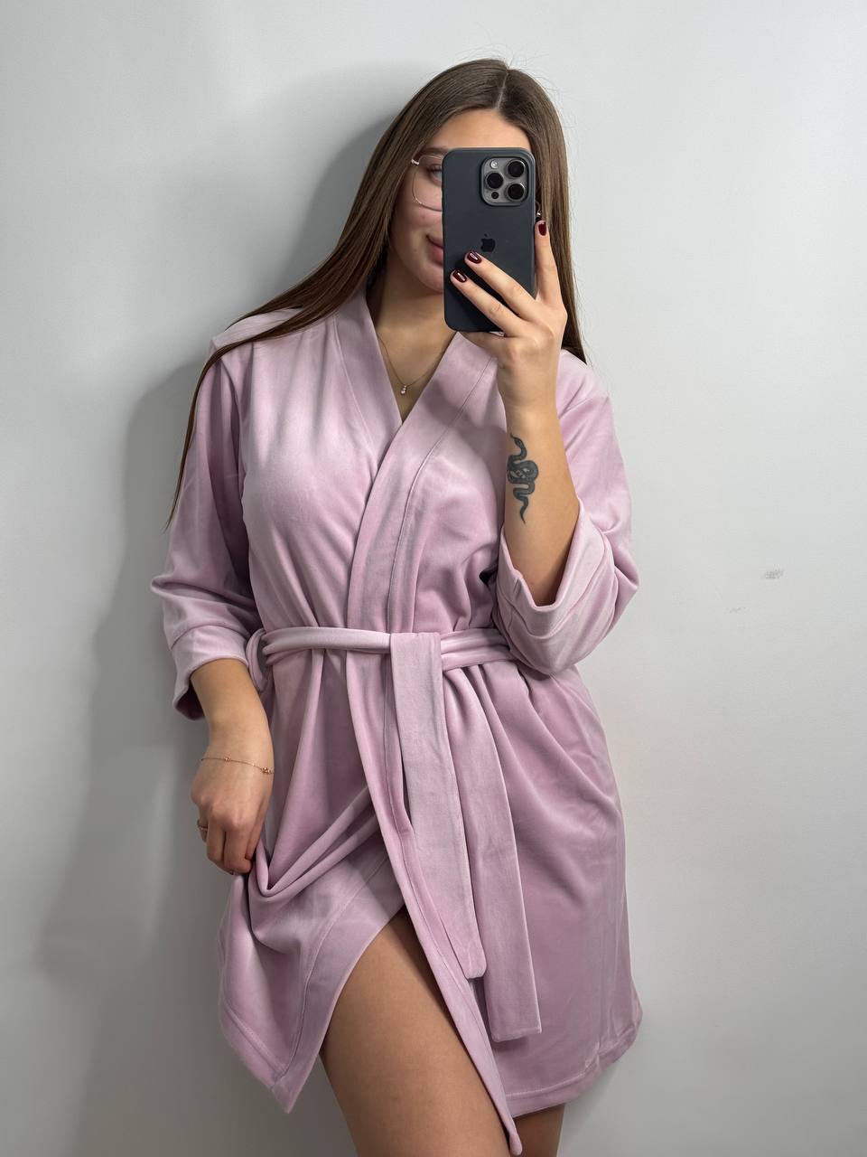 photo_2025-12-11_22-21-52 Довгий халат з поясом пудра 2 - Зображення 1