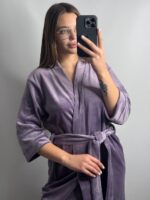 Довгий халат з поясом  ліловий - Зображення 4