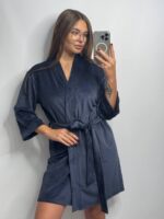 Довгий халат з поясом  графіт - Зображення 7