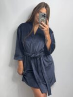 Довгий халат з поясом  графіт - Зображення 6