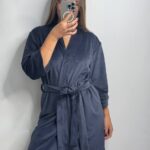 Довгий халат з поясом  графіт