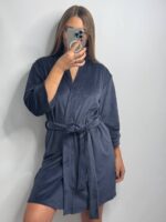 Довгий халат з поясом  графіт