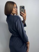 Довгий халат з поясом  графіт - Зображення 2