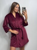 Довгий халат з поясом  бордовий - Зображення 6