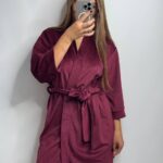 Довгий халат з поясом  бордовий