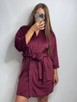 Довгий халат з поясом  бордовий