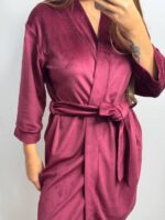 Довгий халат з поясом  бордовий - Зображення 4