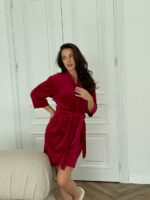 Довгий халат з поясом  вишневий - Зображення 8