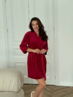 Довгий халат з поясом  вишневий