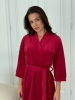 Довгий халат з поясом  вишневий - Зображення 3