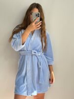 Довгий халат з поясом блакитний - Зображення 6