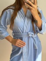 Довгий халат з поясом блакитний - Зображення 4