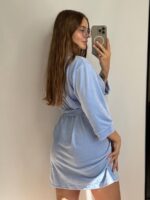 Довгий халат з поясом блакитний - Зображення 2