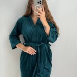 Довгий халат з поясом смарагд