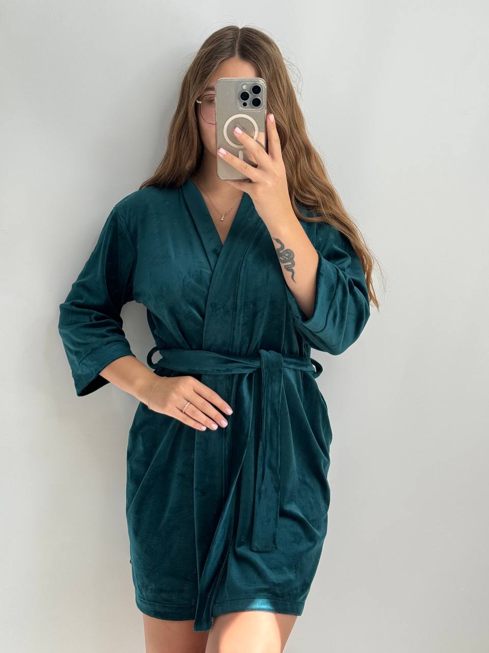 photo_2025-12-11_22-56-41 Довгий халат з поясом смарагд - Зображення 1