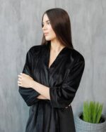 Довгий халат з поясом чорний - Зображення 3
