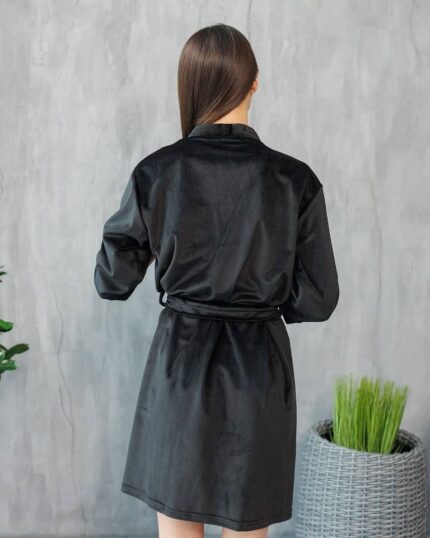 Довгий халат з поясом чорний - Зображення 4