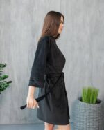 Довгий халат з поясом чорний - Зображення 7