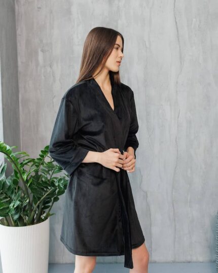 Довгий халат з поясом чорний - Зображення 8