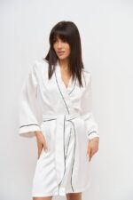 Стильний шовковий халат айворі чорний кант - Зображення 3