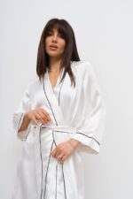 Стильний шовковий халат айворі чорний кант - Зображення 2