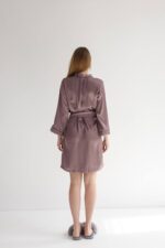 Стильний шовковий халат мокко чорний кант - Зображення 2