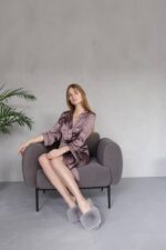 Стильний шовковий халат мокко чорний кант - Зображення 3