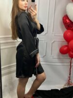 Стильний шовковий халат чорний білий кант - Зображення 9