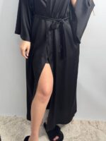 Довгий шовковий халат чорний - Зображення 7