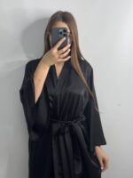 Довгий шовковий халат чорний - Зображення 6