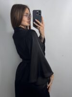 Довгий шовковий халат чорний - Зображення 5