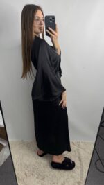 Довгий шовковий халат чорний - Зображення 4