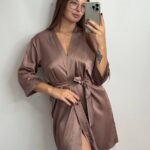 Шовковий Армані халат шоколад