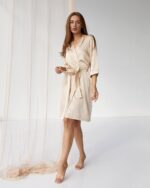 Шовковий Армані халат молочний - Зображення 7