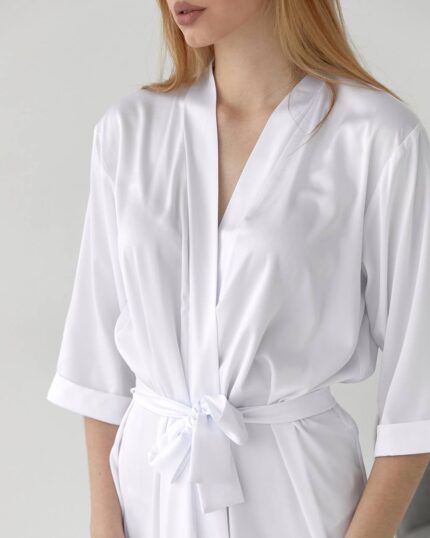 Шовковий  халат білий - Зображення 5