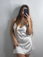 Нічна сорочка з ніжної шовкової тканини айворі - Зображення 6