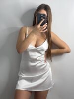 Нічна сорочка з ніжної шовкової тканини айворі - Зображення 5