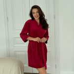 Довгий халат з поясом  вишневий