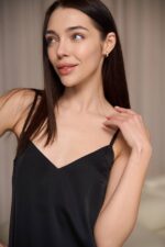 Шовкова сорочка на брительках чорний - Зображення 8