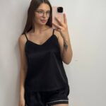 Шовкова піжама майка і шорти чорний