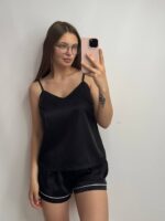 Шовкова піжама майка і шорти чорний