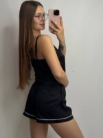 Шовкова піжама майка і шорти чорний - Зображення 2