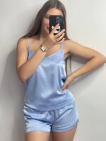 Шовкова піжама майка і шорти блакитний