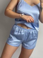 Шовкова піжама майка і шорти блакитний - Зображення 6