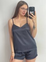 Шовкова піжама майка і шорти графіт