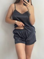 Шовкова піжама майка і шорти графіт - Зображення 9