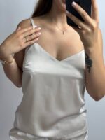 Шовкова піжама майка і шорти бежевий - Зображення 5